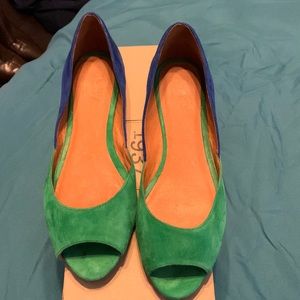 Colorblocked Suede Peeptoe Skimmer flats